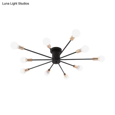 Modern Black Starburst Semi Flush Ceiling Light With Bare Bulb Design - 6/8/10 Lights Ideal For