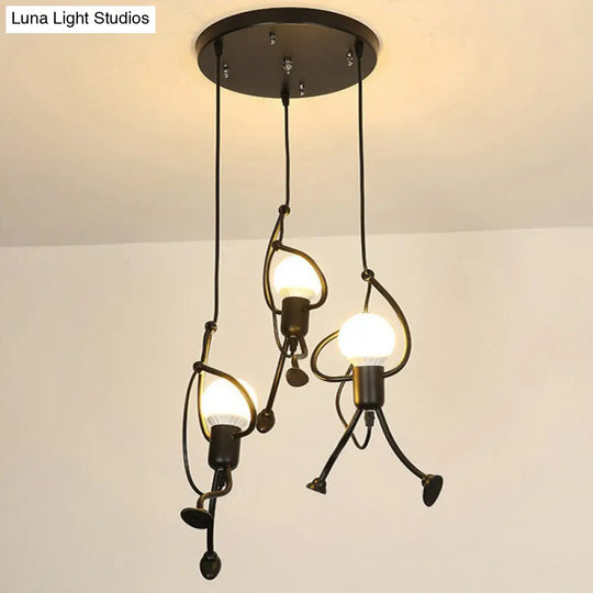 Modern Black Stick Figure Ceiling Light - 3-Bulb Metal Hanging Fixture