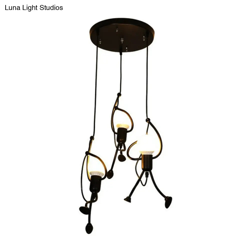 Modern Black Stick Figure Ceiling Light - 3-Bulb Metal Hanging Fixture