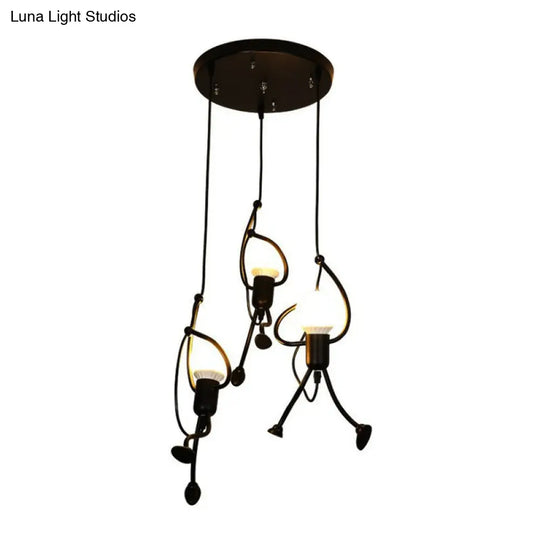 Modern Black Stick Figure Ceiling Light - 3-Bulb Metal Hanging Fixture