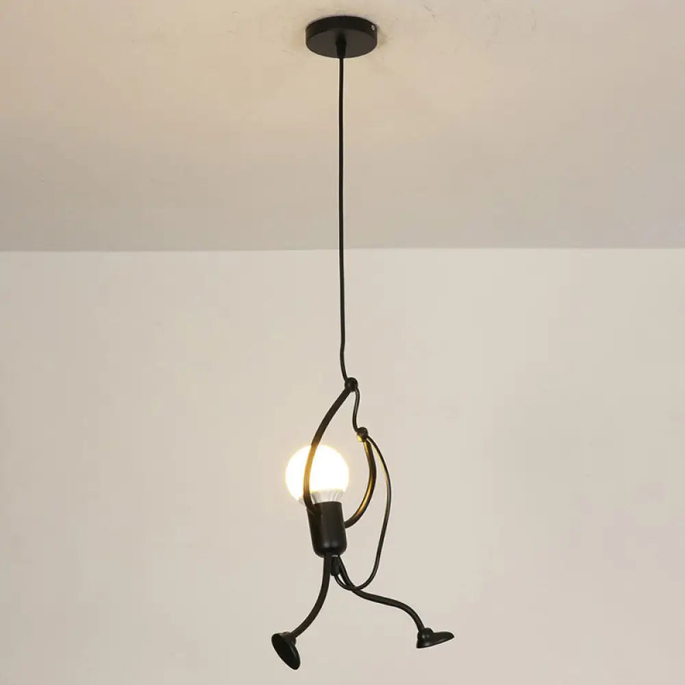 Modern Black Stickman Pendant Light Kit - Small Artistic Hanging Lamp With 1-Light Metal Ceiling