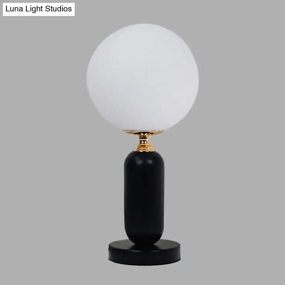 Modern Black Study Table Lamp With Round White Glass Shade - Ideal For Reading And Studying