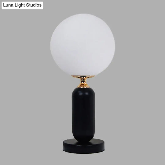 Modern Black Study Table Lamp With Round White Glass Shade - Ideal For Reading And Studying