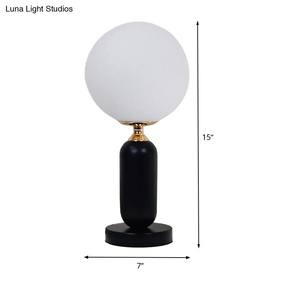 Modern Black Study Table Lamp With Round White Glass Shade - Ideal For Reading And Studying