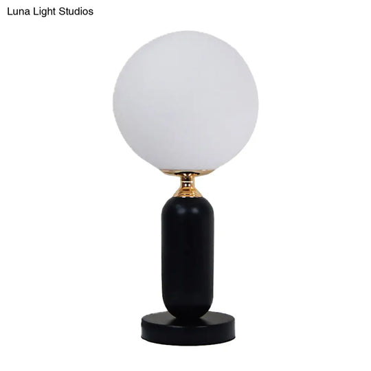 Modern Black Study Table Lamp With Round White Glass Shade - Ideal For Reading And Studying