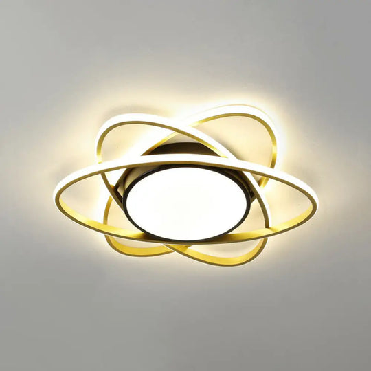 Modern Black Surface Mount Led Ceiling Light With Metallic Floral Design / 19’ Remote Control