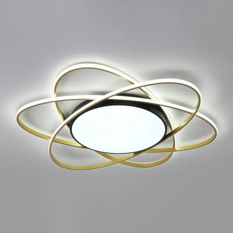 Modern Black Surface Mount Led Ceiling Light With Metallic Floral Design / 31.5’ White