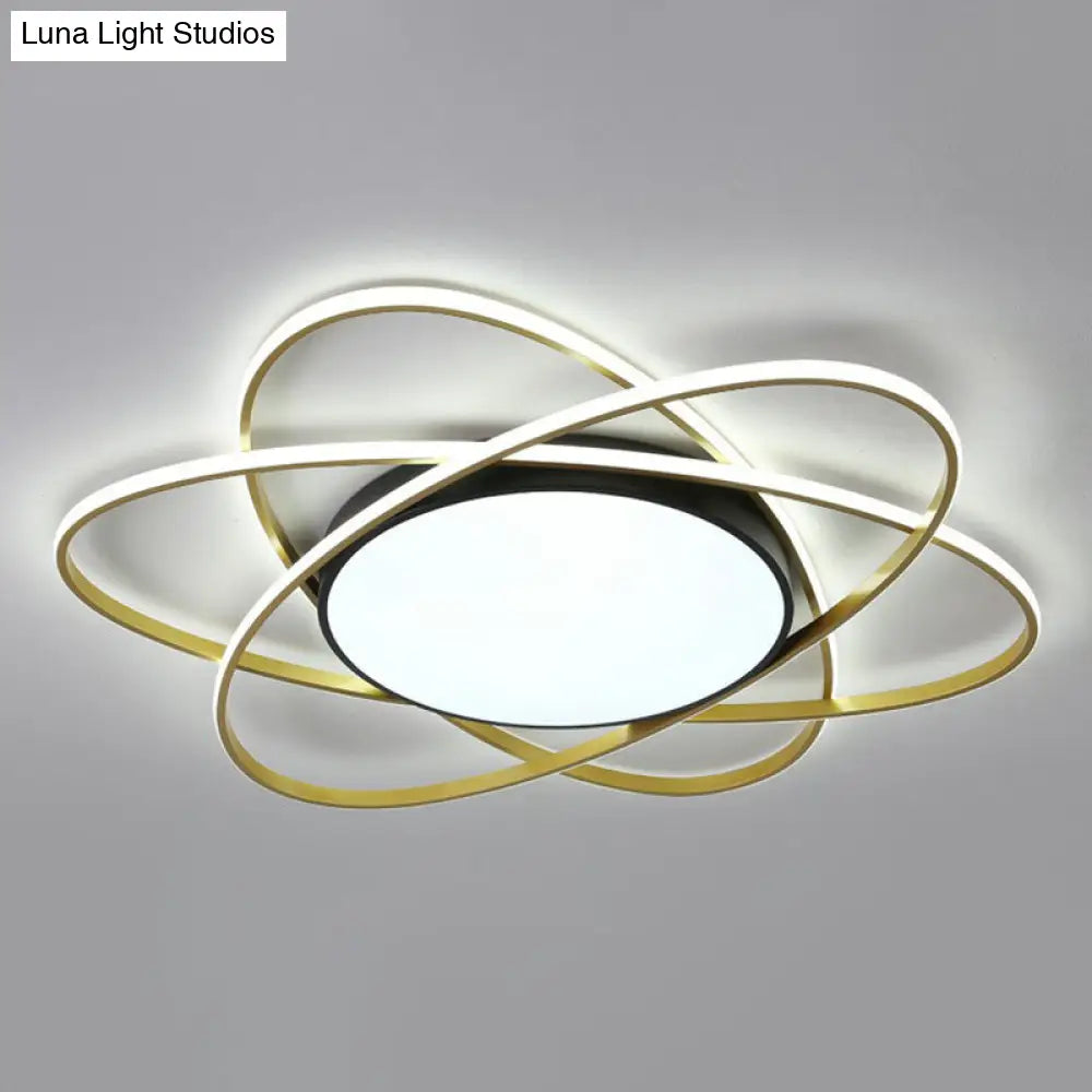 Modern Black Surface Mount Led Ceiling Light With Metallic Floral Design / 39 White