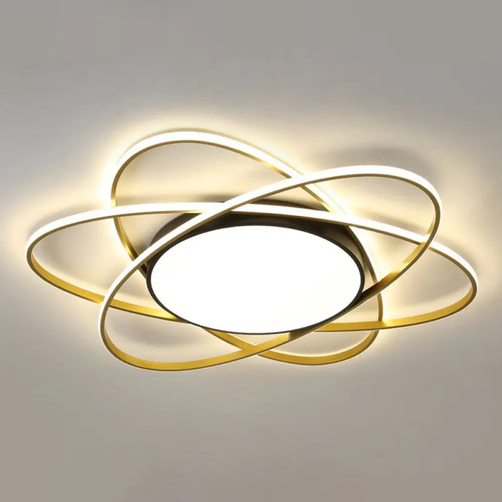 Modern Black Surface Mount Led Ceiling Light With Metallic Floral Design / 39’ Remote Control