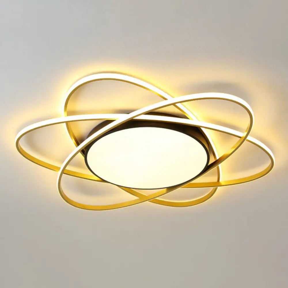 Modern Black Surface Mount Led Ceiling Light With Metallic Floral Design / 39’ Third Gear