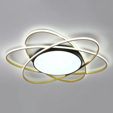 Modern Black Surface Mount Led Ceiling Light With Metallic Floral Design / 39’ White