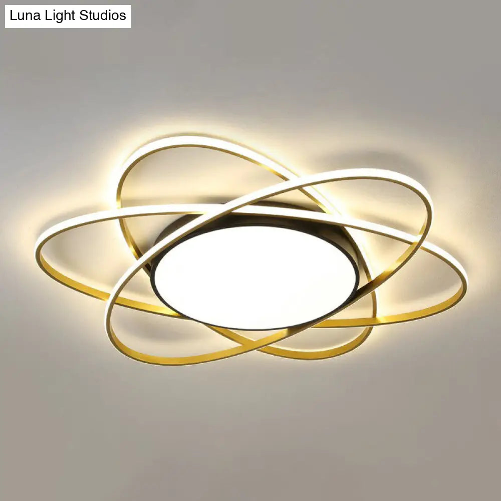 Modern Black Surface Mount Led Ceiling Light With Metallic Floral Design / 31.5 Remote Control
