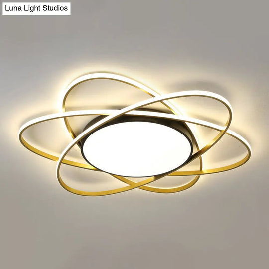 Modern Black Surface Mount Led Ceiling Light With Metallic Floral Design / 31.5 Remote Control