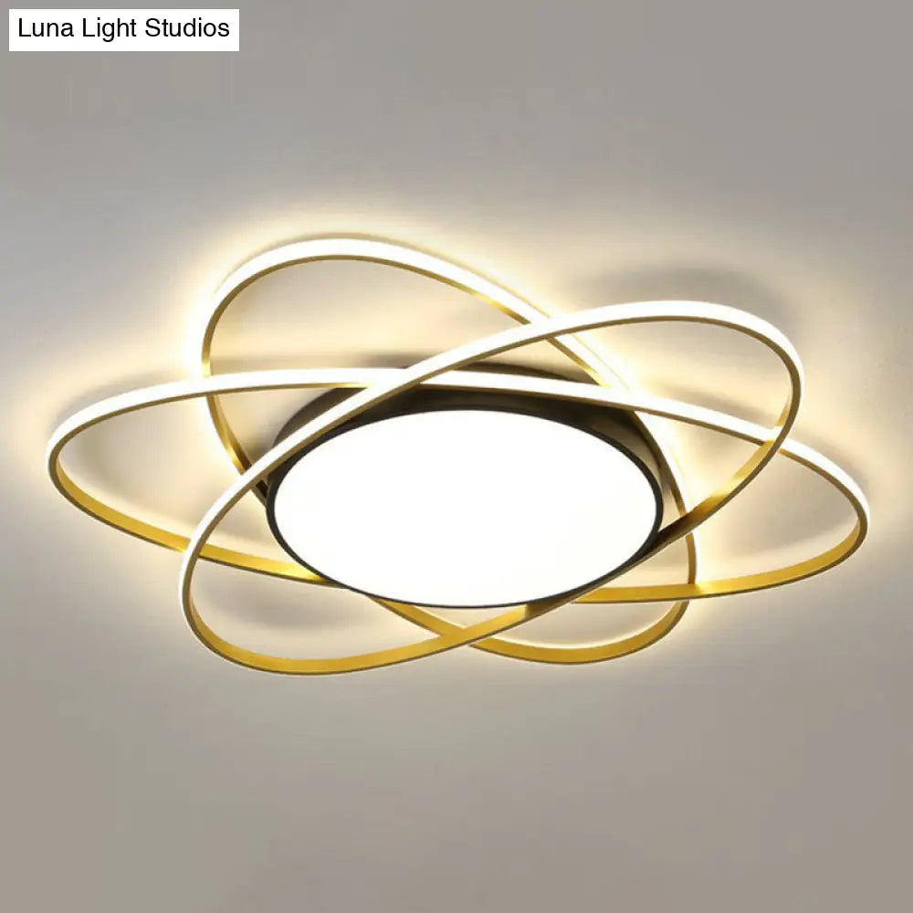 Modern Black Surface Mount Led Ceiling Light With Metallic Floral Design / 39 Remote Control