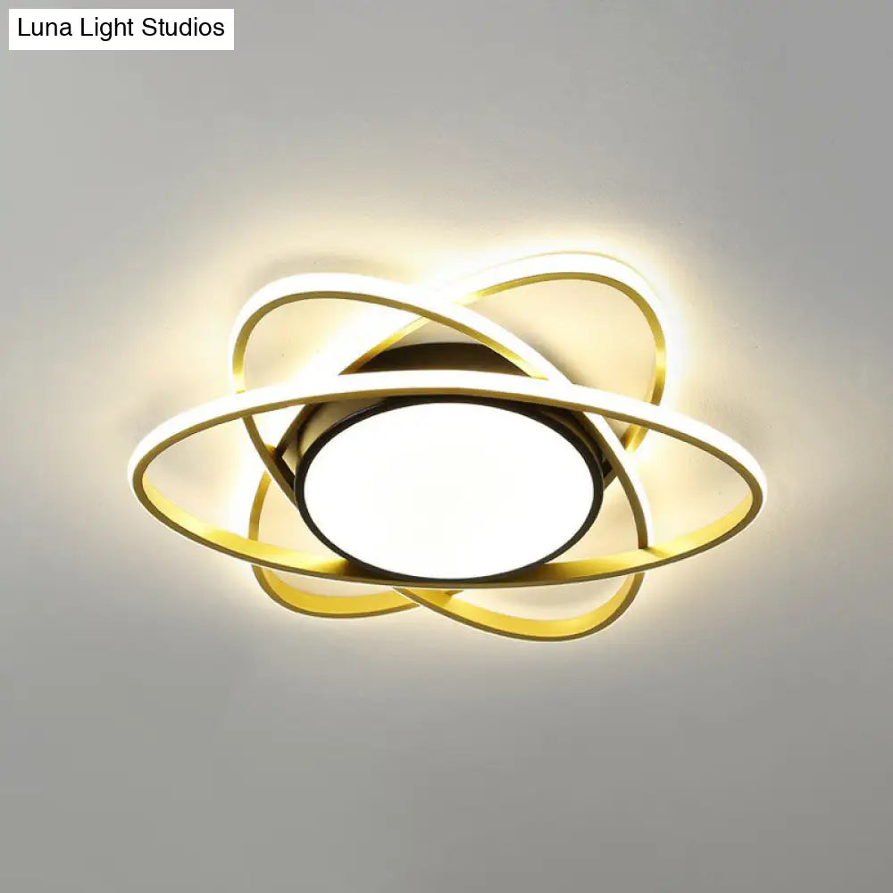 Modern Black Surface Mount Led Ceiling Light With Metallic Floral Design / 19 Remote Control