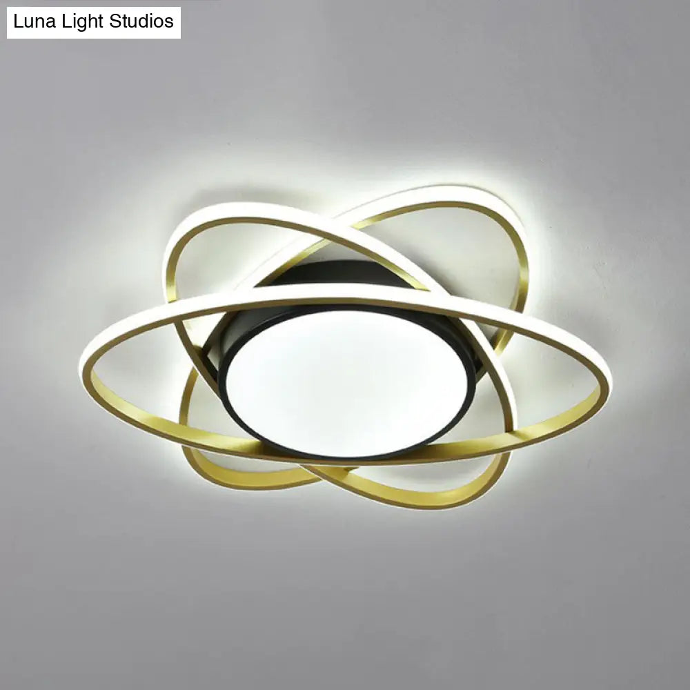 Modern Black Surface Mount Led Ceiling Light With Metallic Floral Design / 23 White