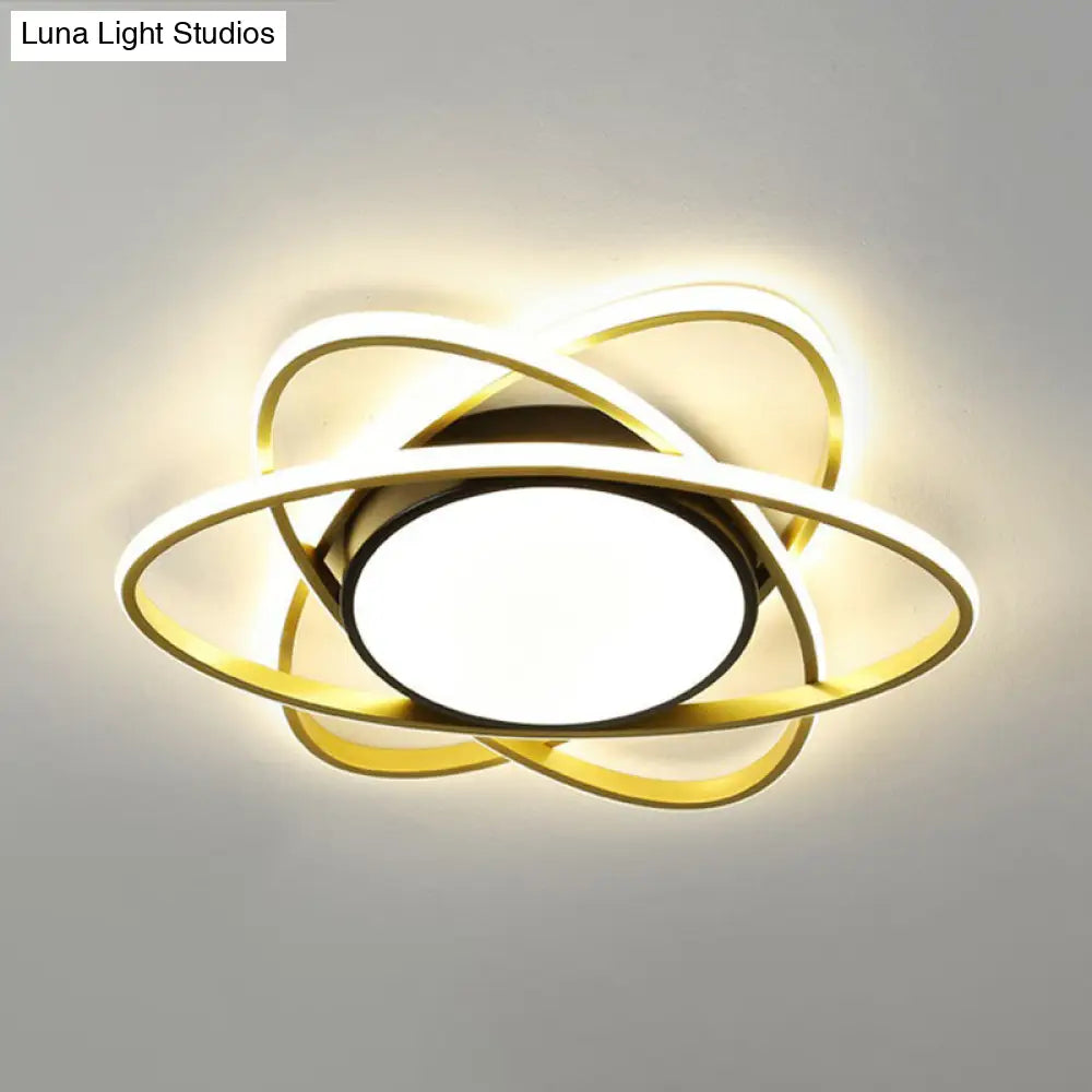 Modern Black Surface Mount Led Ceiling Light With Metallic Floral Design / 23 Remote Control