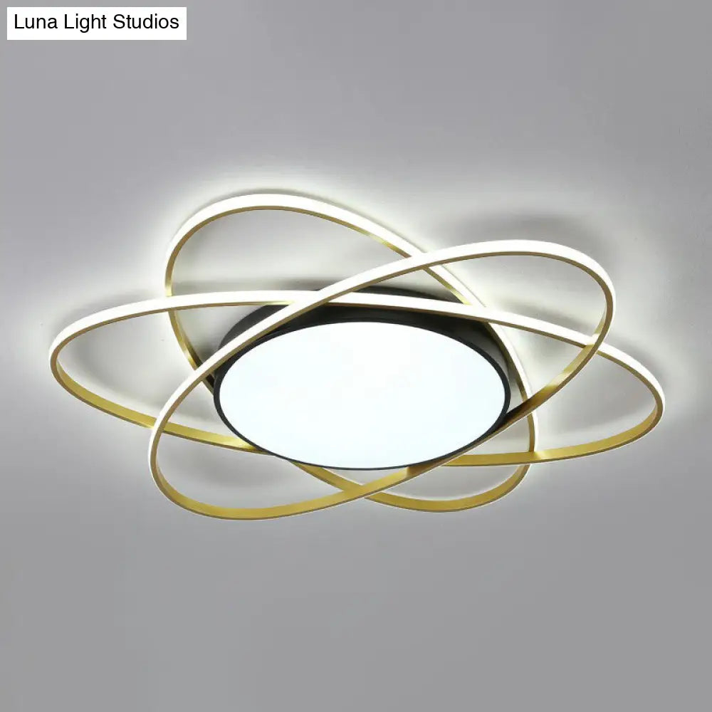 Modern Black Surface Mount Led Ceiling Light With Metallic Floral Design / 31.5 White