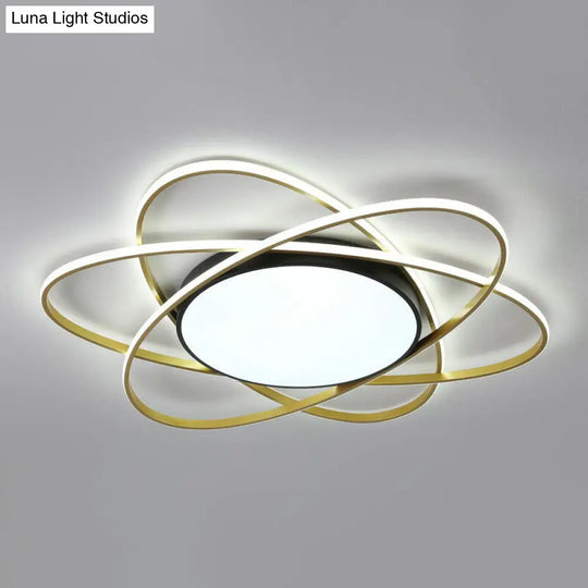 Modern Black Surface Mount Led Ceiling Light With Metallic Floral Design / 31.5 White