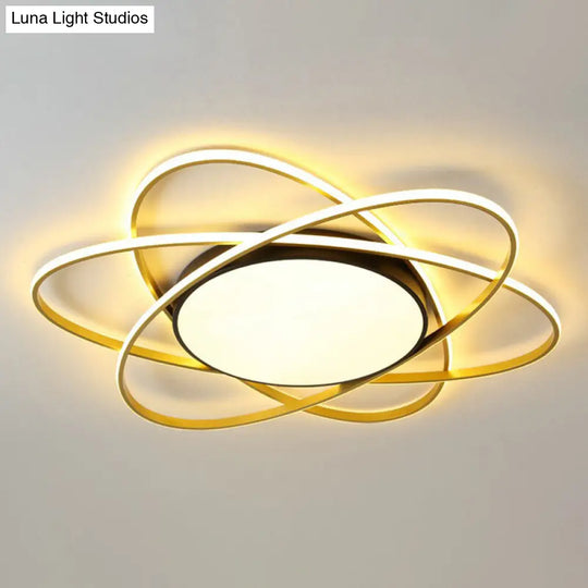 Modern Black Surface Mount Led Ceiling Light With Metallic Floral Design / 39 Third Gear