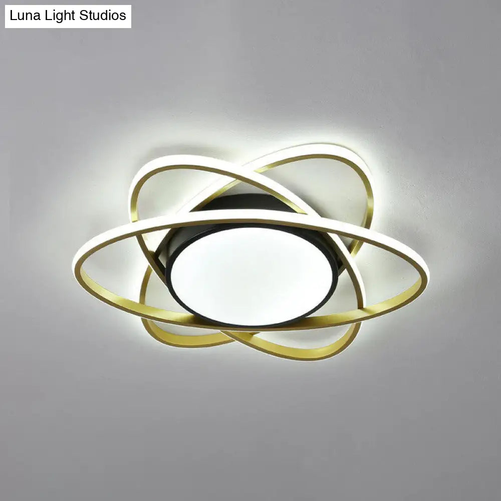 Modern Black Surface Mount Led Ceiling Light With Metallic Floral Design / 19 White