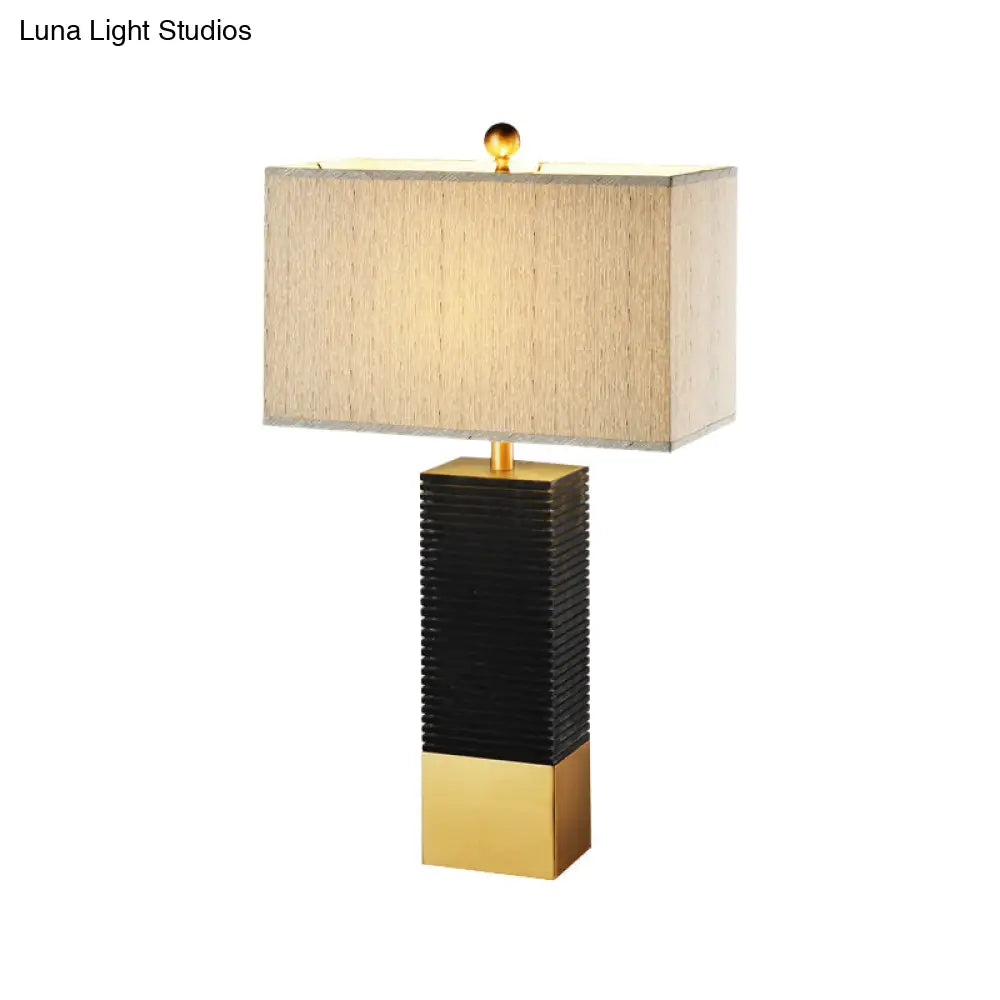 Modern Black Table Lamp With Rectangle Fabric Shade - Perfect For Reading In The Living Room