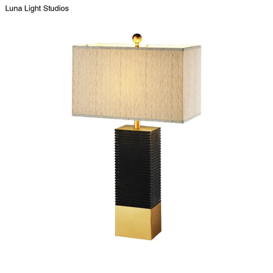 Modern Black Table Lamp With Rectangle Fabric Shade - Perfect For Reading In The Living Room