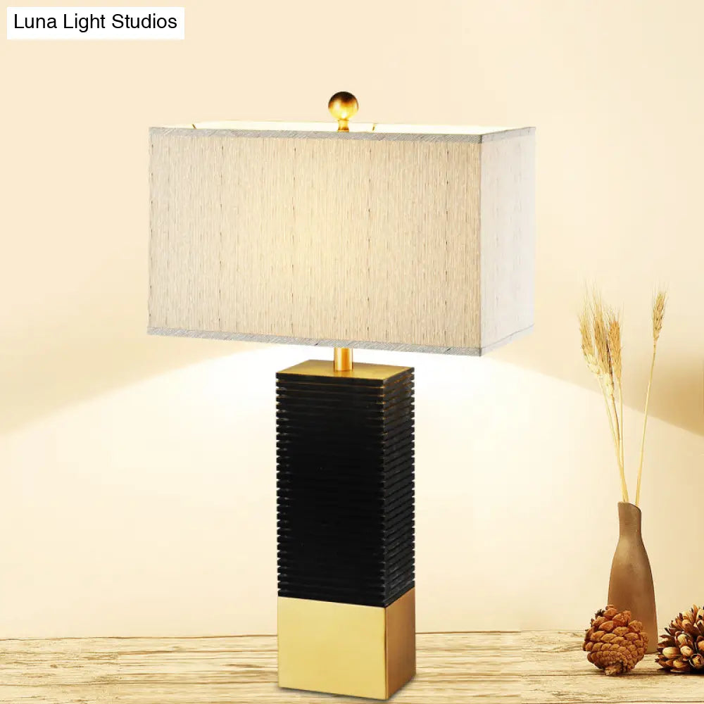 Modern Black Table Lamp With Rectangle Fabric Shade - Perfect For Reading In The Living Room