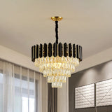 Modern Black Tapered Pendant Chandelier with 6 Crystal Blocks Ceiling Lamp Clear