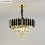 Modern Black Tapered Pendant Chandelier with 6 Crystal Blocks Ceiling Lamp Clear