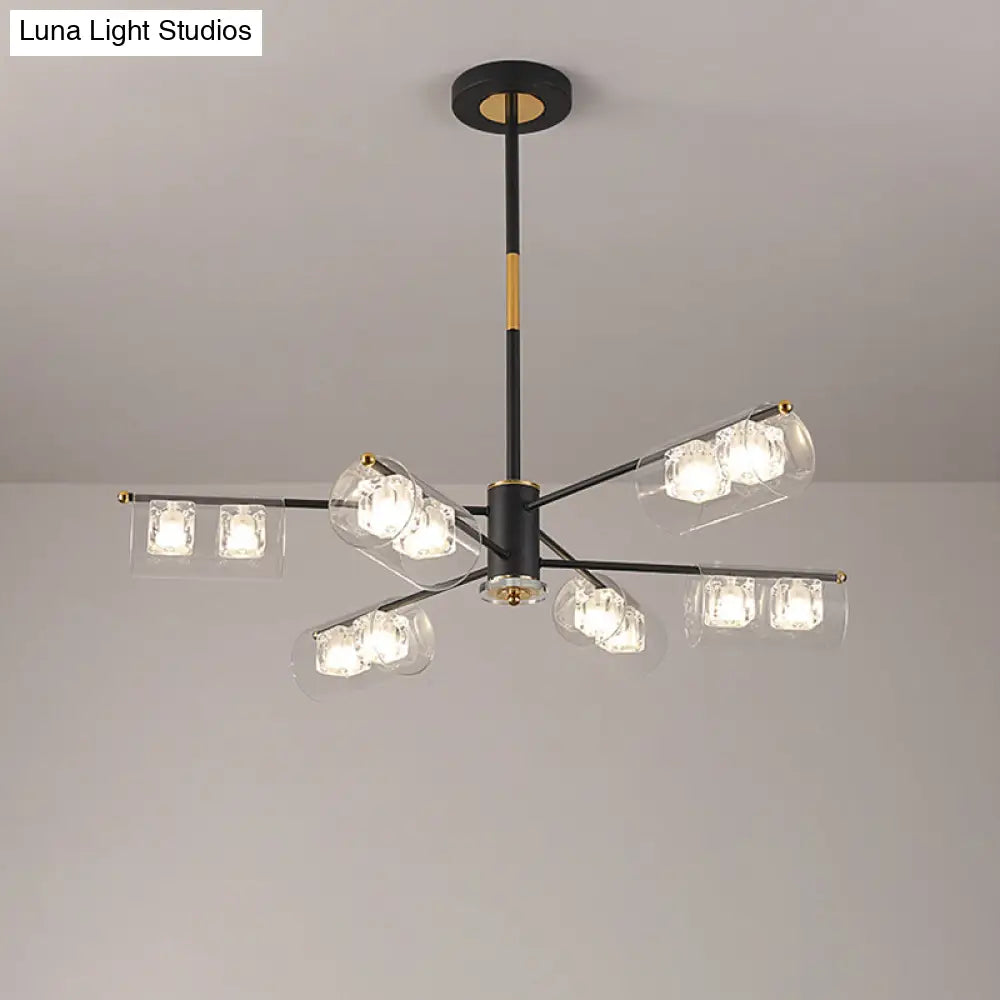 Modern Black Tube Pendant Lamp With 12 Clear Glass Led Lights - Stylish Ceiling Chandelier Kit