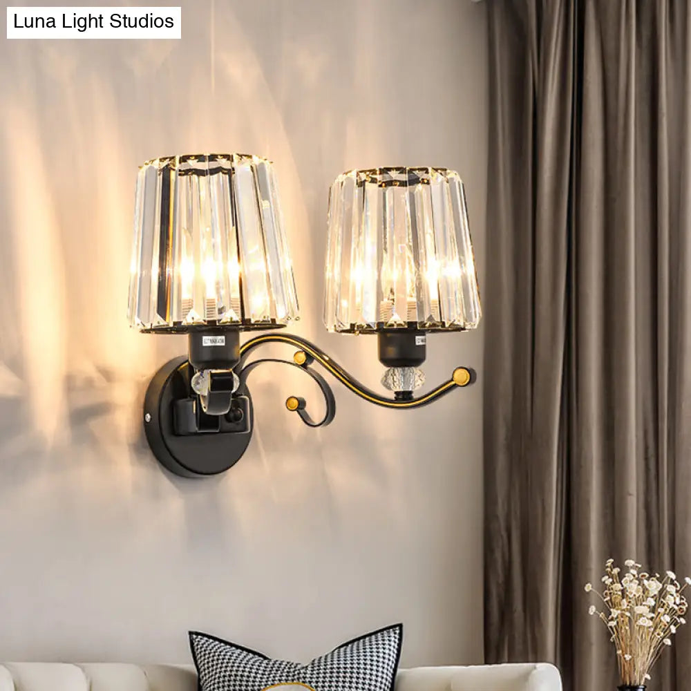Modern Black Wall Sconce Light With Crystal Shade - Stylish Living Room Lamp
