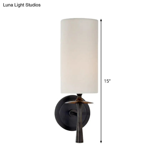 Modern Black Wall Sconce Light With White Glass Shade - 1 Head Cylindrical Fixture