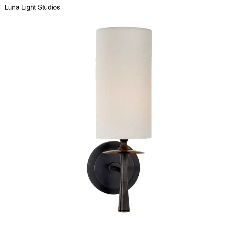 Modern Black Wall Sconce Light With White Glass Shade - 1 Head Cylindrical Fixture