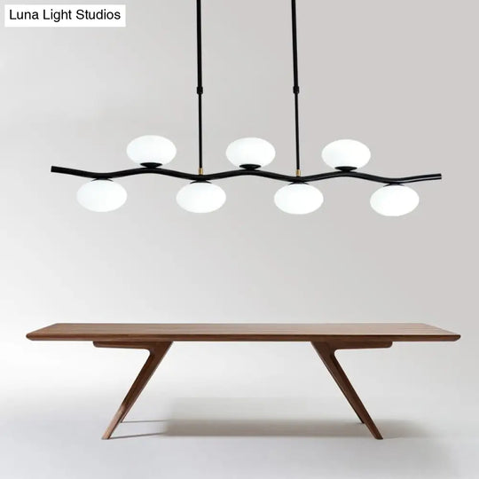 Modern Black Wavy Pendant Light - 7-Light White Glass Ceiling Island Lamp With Extendable Rods