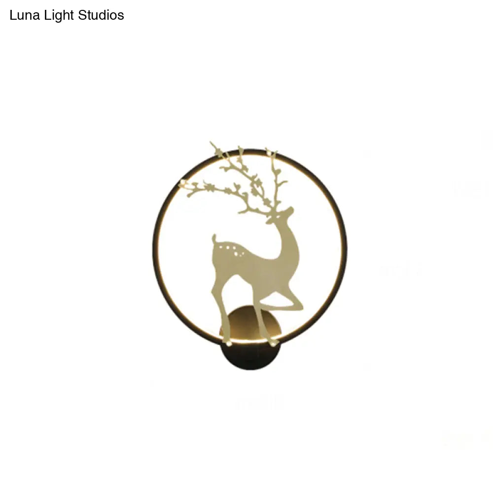 Modern Black/White Acrylic Led Ring Sconce: Wall Mount Lighting With Sika Deer Design