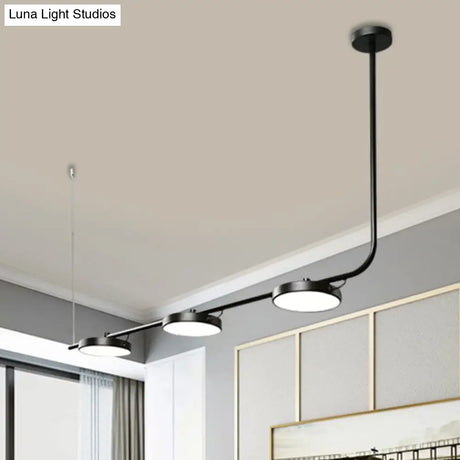 Modern Black/White Chandelier With Drum Shade - 2/3 Lights Island Lighting For Dining Room