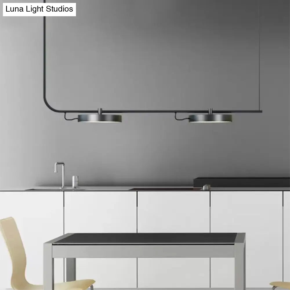 Modern Black/White Chandelier With Drum Shade - 2/3 Lights Island Lighting For Dining Room 2 / Black