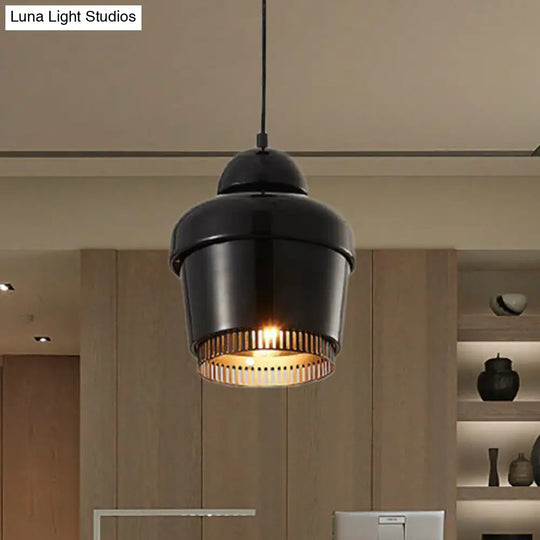 Modern Black And White Jar Pendant Light With Chrome Accents