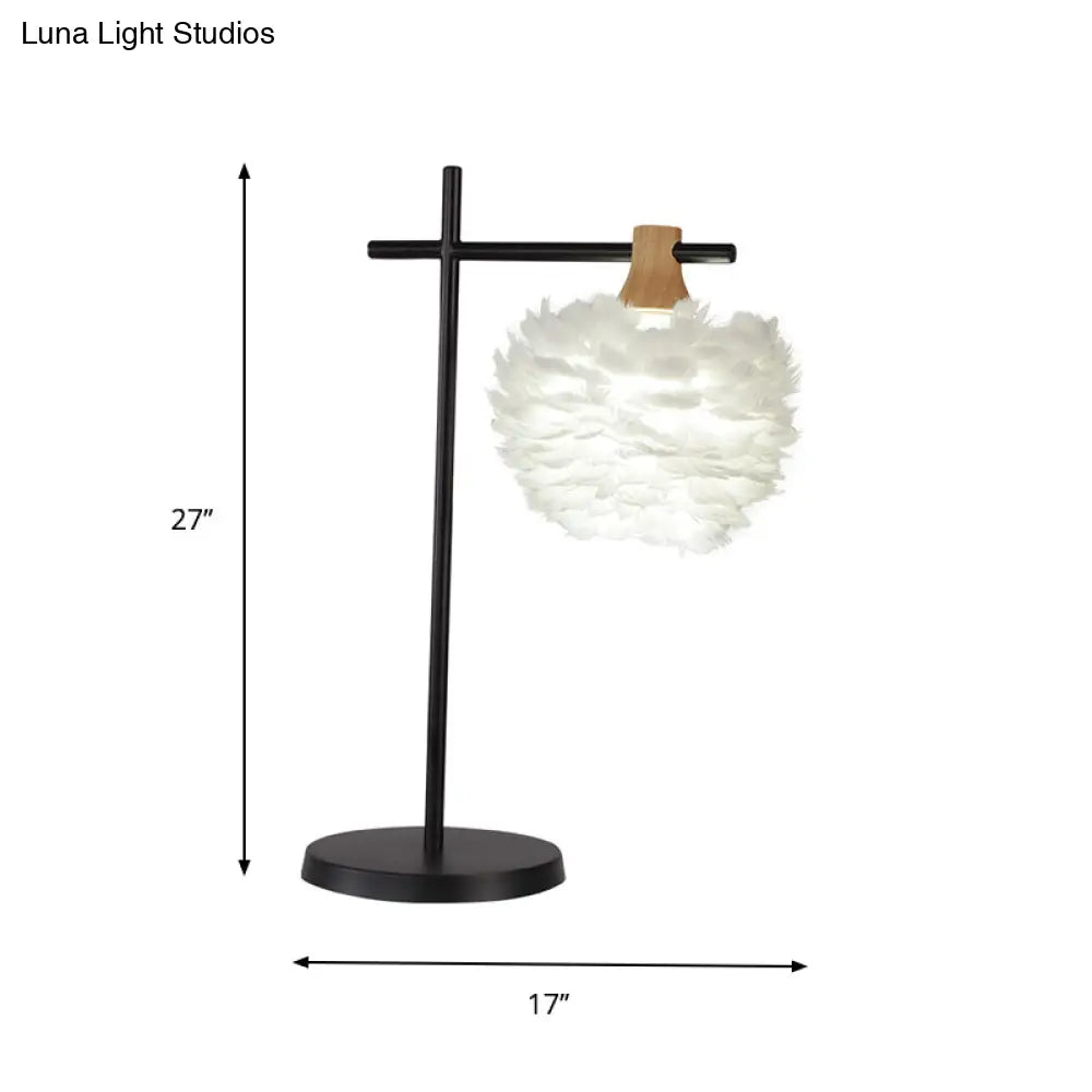 Modern Black-White Cross Night Light Table Lamp With Feather Lampshade