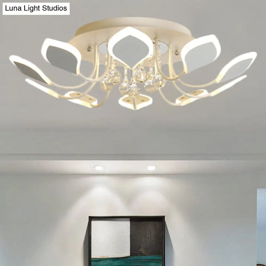 Modern Black/White Crystal Ceiling Light With Raindrop Shade – 10/12 Heads Parlor Flush Mount