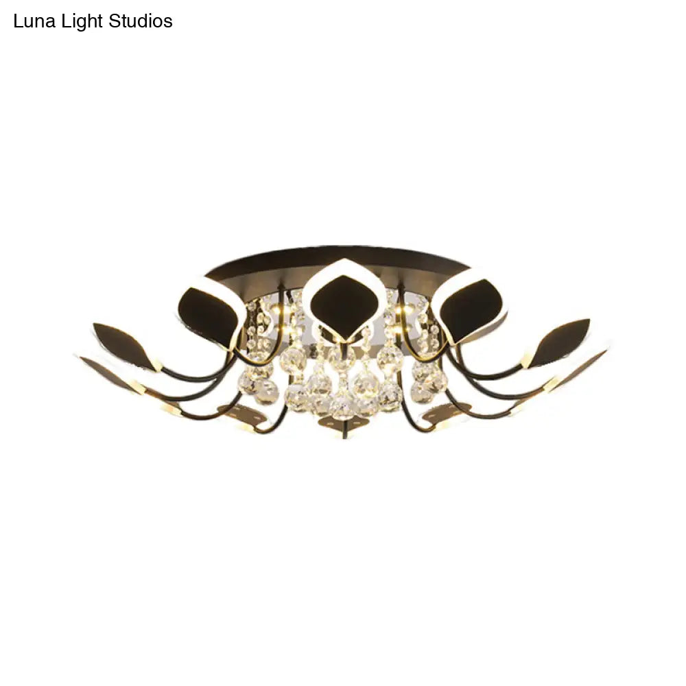 Modern Black/White Crystal Ceiling Light With Raindrop Shade 10/12 Heads Parlor Flush Mount Lamp