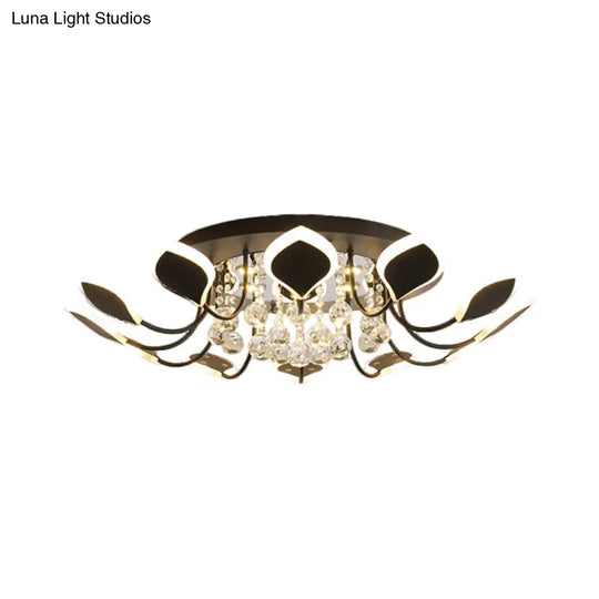Modern Black/White Crystal Ceiling Light With Raindrop Shade 10/12 Heads Parlor Flush Mount Lamp