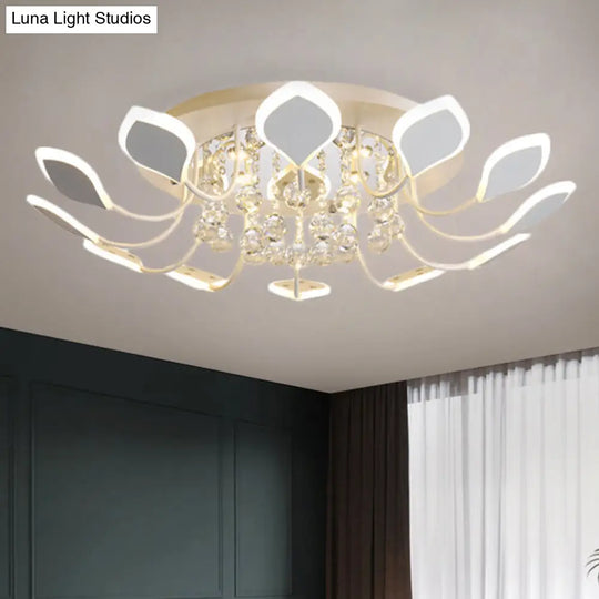 Modern Black/White Crystal Ceiling Light With Raindrop Shade 10/12 Heads Parlor Flush Mount Lamp