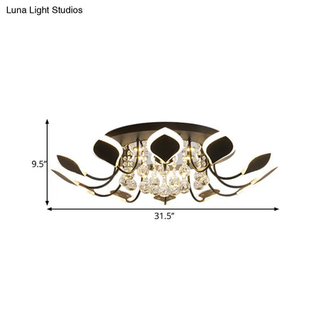 Modern Black/White Crystal Ceiling Light With Raindrop Shade – 10/12 Heads Parlor Flush Mount