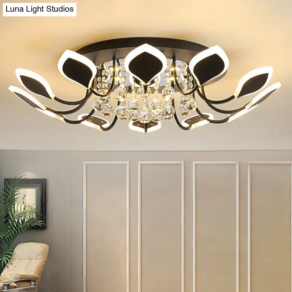 Modern Black/White Crystal Ceiling Light With Raindrop Shade 10/12 Heads Parlor Flush Mount Lamp