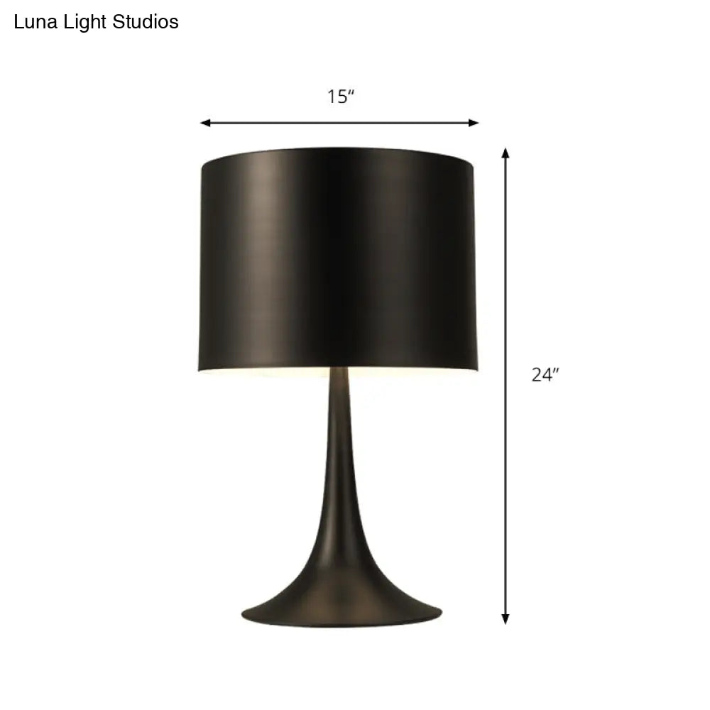 Modern Black/White Drum Table Light- Curvaceous Base Simple Style- 1 Light Metal Lamp- 10/12 Dia-