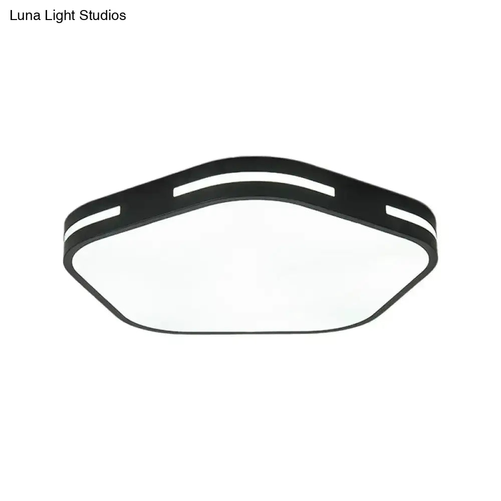Modern Black/White Flush Mount Led Ceiling Light With Acrylic Pentagram Shade - 15’/18.5’ Width