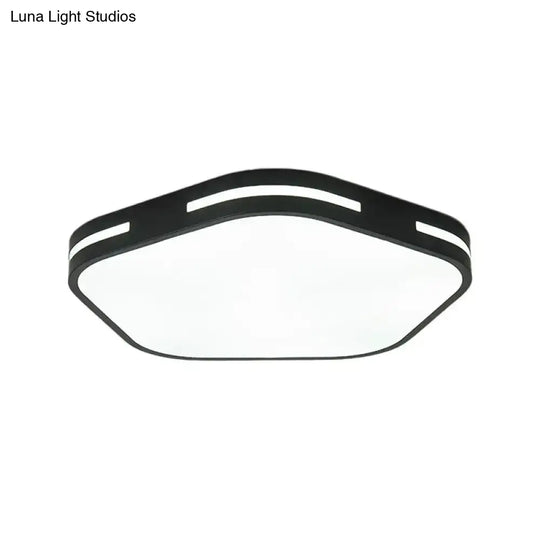 Modern Black/White Flush Mount Led Ceiling Light With Acrylic Pentagram Shade - 15’/18.5’ Width