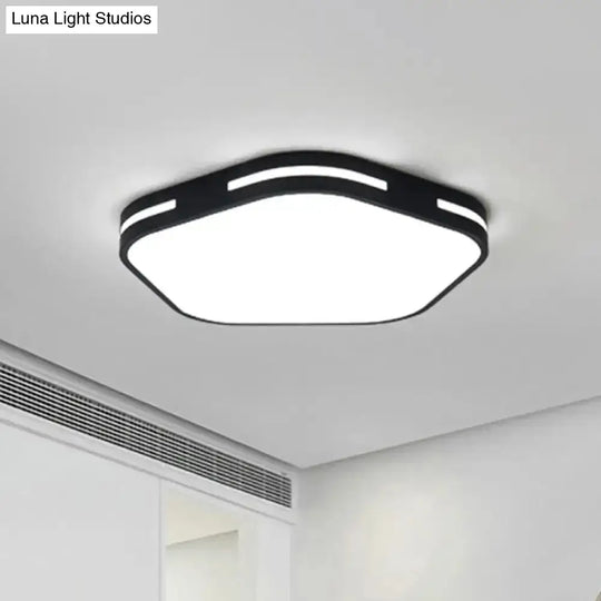 Modern Black/White Flush Mount Led Ceiling Light With Acrylic Pentagram Shade - 15’/18.5’ Width